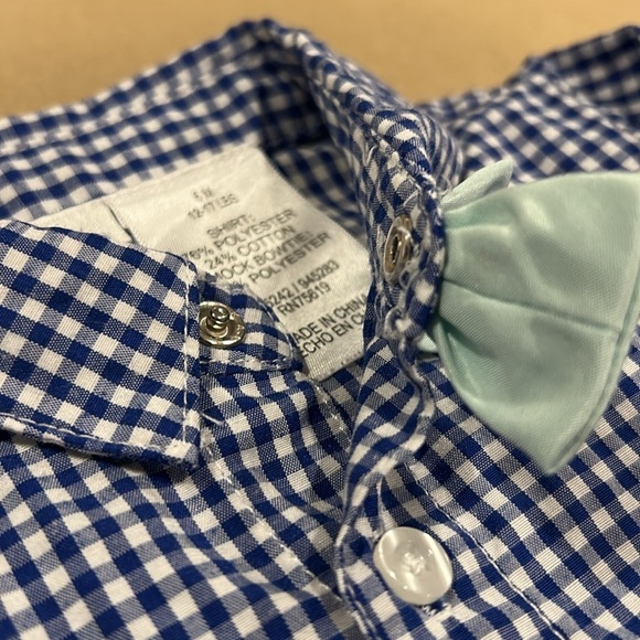 Max & Molly Blue Checkered Shirt with Bow Tie Infant Size 6 Months - Picture 4 of 10